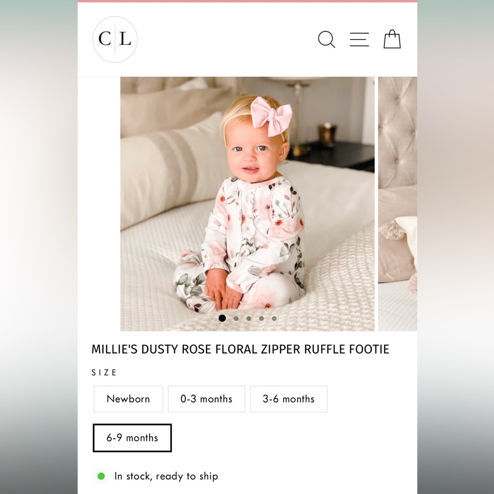CADEN LANE MILLIE'S DUSTY ROSE FLORAL ZIPPER RUFFLE FOOTIE